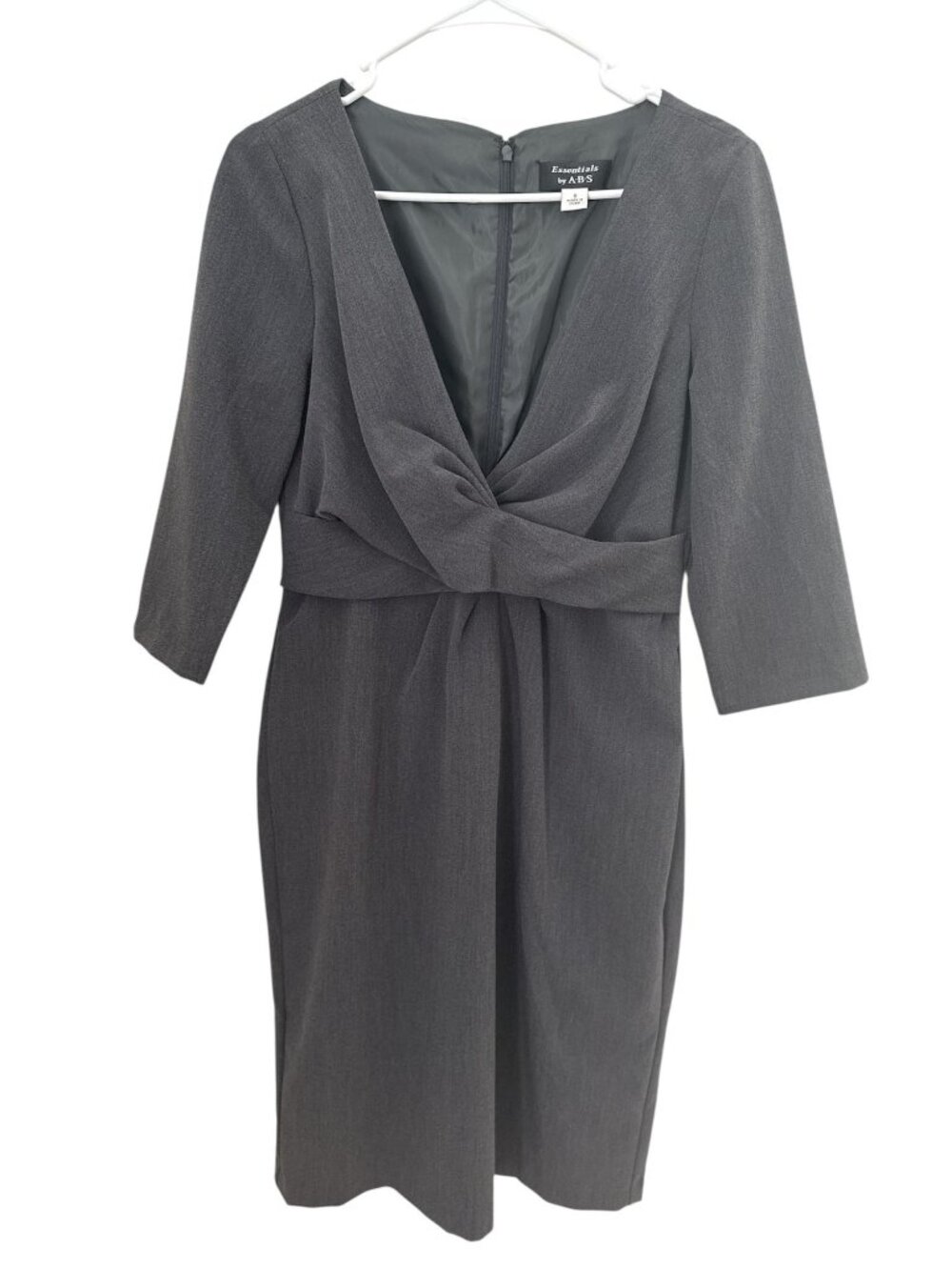 NWT Essentials by A.B.S. Charcoal Gray Knot Waist Sheath Dress Size 8 - Style 34
